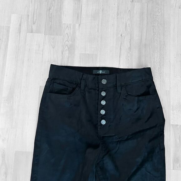 7 For All Mankind Black High Rise Ankle Skinny Velvet Jeans Button Fly Size 28 - Picture 7 of 11